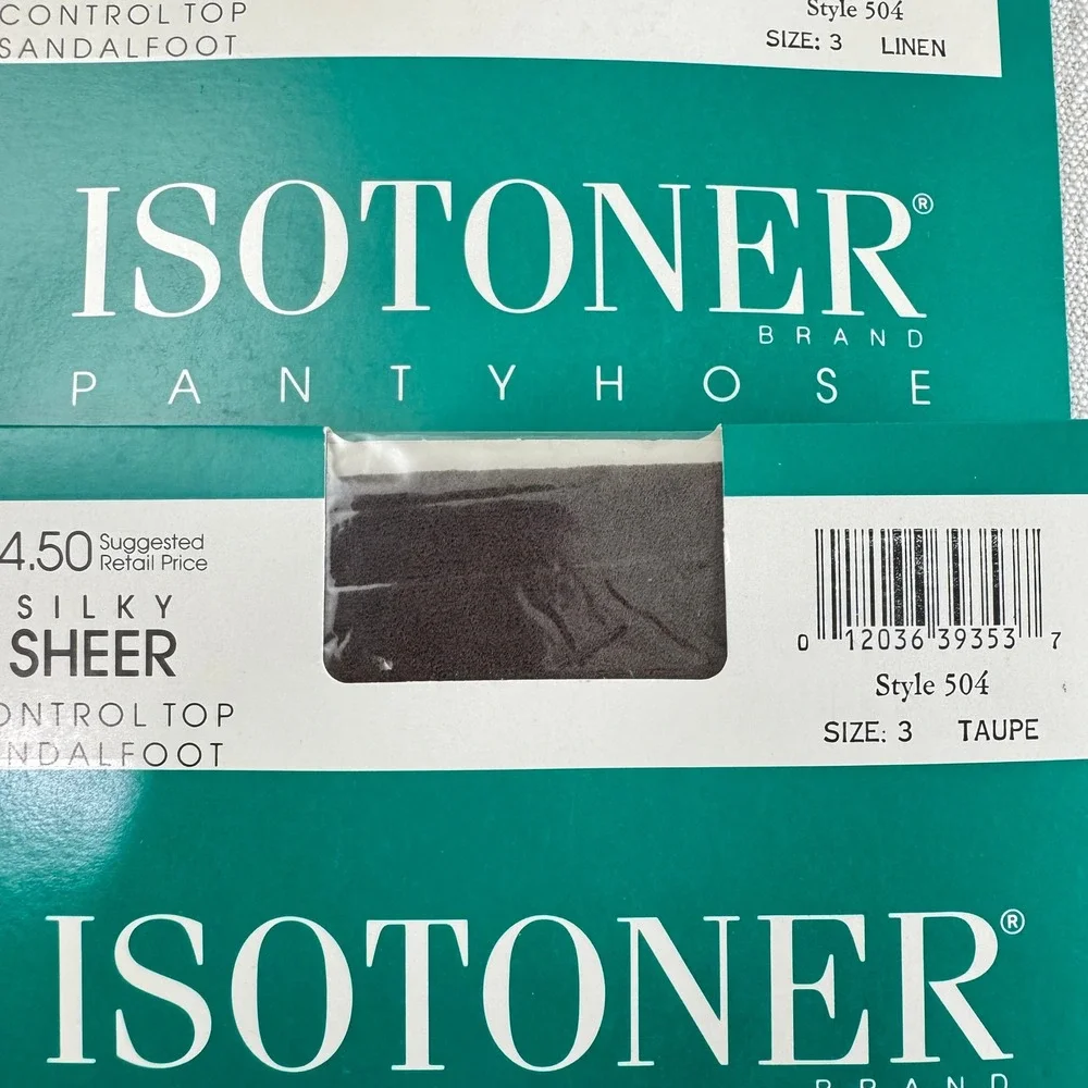 Vintage Isotoner Pantyhose Lot of 2 Size 3 Silky Sheer Control Top Sandalfoot